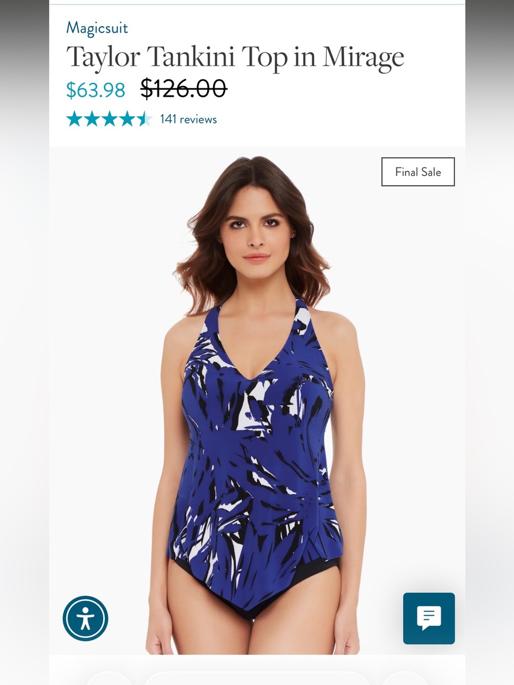 Magicsuit Taylor Tankini Top in Royal Blue, Black & White size 8